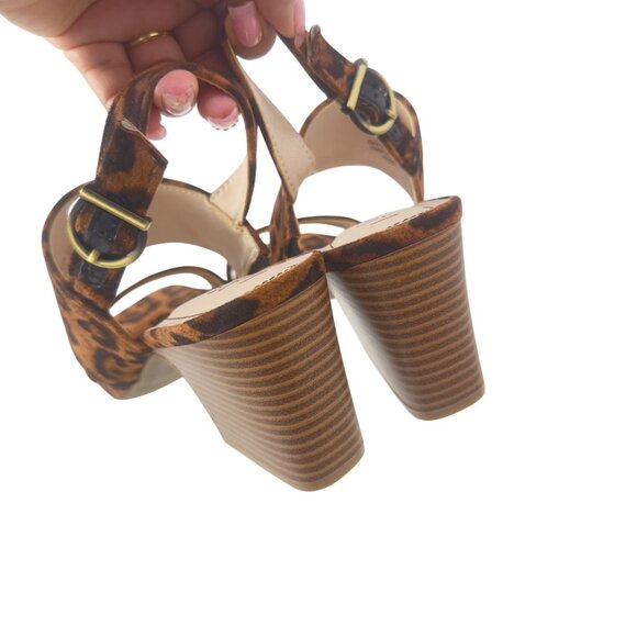 LifeStride TEDDI Women SZ 7W Leopard Print Open-Toe Block Heel Sandal Faux Suede - Picture 4 of 14